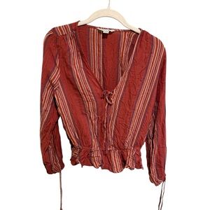 American Eagle Outfitters Rust Cropped Striped Blouse